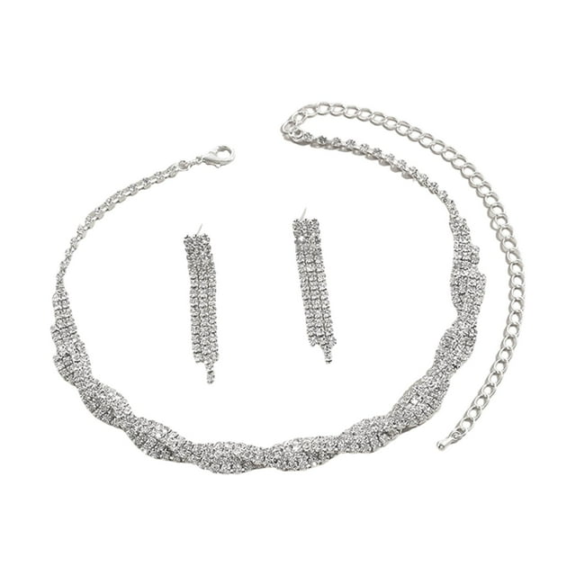 Collar y pendientes de cristal para novia, conjunto de joyería para novias, damas de honor, accesorios para disfraces de graduación para mujeres