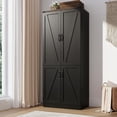 thumbnail image 4 of 6 Door Armoire Wardrobe Closet for Bedroom with LED Lights & 3 Drawers, Farmhouse Closet Storage Cabinet Wardrobe Set with Hanging Rods, 4 of 9
