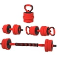 thumbnail image 1 of Soozier Ensemble d'Haltères Réglables 4-en-1 de 66 Lb – Barre, Kettlebell et Support de Pompes pour la Mise en Forme à Domicile, Poids en Plastique Rouges – Idéal pour l'Entraînement de Force, 1 of 7