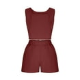 thumbnail image 5 of Tbopshirt Women's 2 Piece Outfits Women's Two Piece Solid Cotton Linen Sleeveless Square Neck Open Back Tops and Shorts Set Wide Leg Pants, 5 of 5