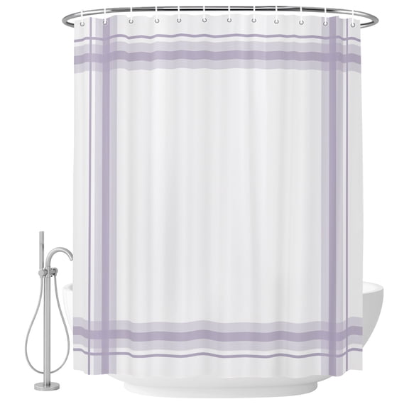 54x78 Inch Shower Curtain Decorative Minimalist Grid Bathtub Bath Curtains Fabric Waterproof Bathroom Decor, Modern Simple Lines Stripes Art Purple Small Stall Shower Curtain Set with 12 Hooks