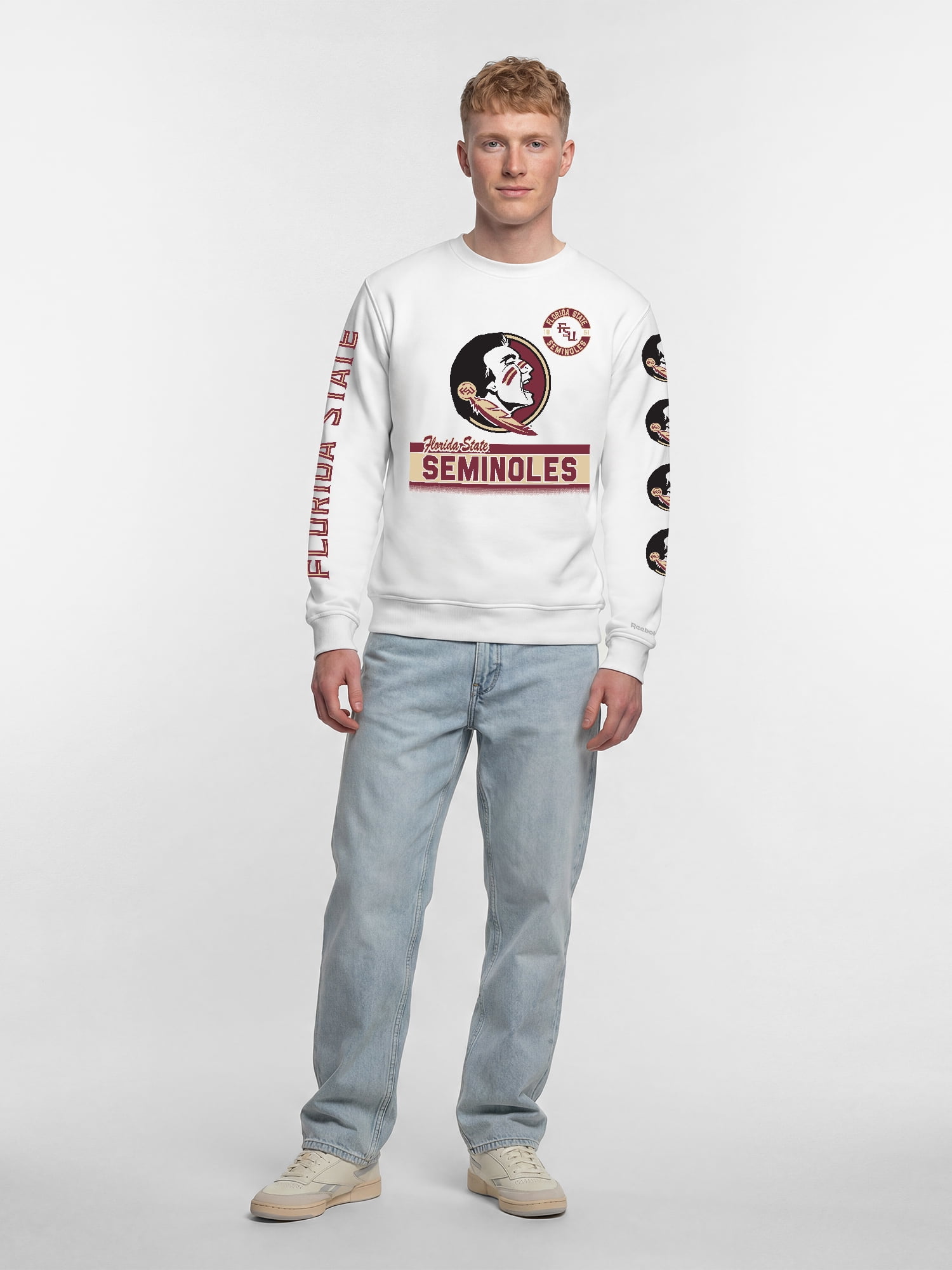 Florida State Seminoles Reebok Mens White Crew Sweatshirt