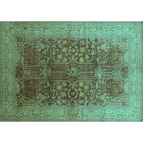 Ahgly Company Machine Washable Indoor Rectangle Oriental Turquoise Blue Industrial Area Rugs, 2' x 3'