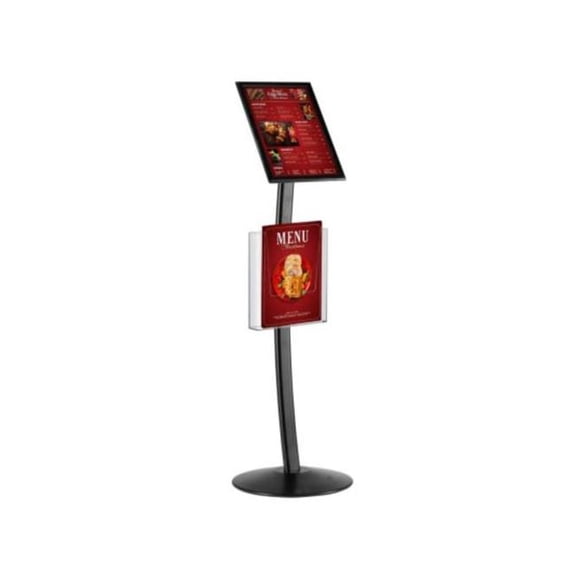 M&T Displays UCUMBB1581X9002 8.5 x 11 in. Pedestal Sign Holder with Clear Brochure Holder Menu Board Floor Standing - Black