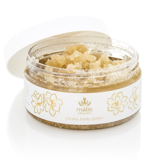 Pikake de Malie Organics, esmalte corporal orgánico exfoliante natural para exfoliar, nutrir, hidratar e hidratar la piel. 8 onzas líquidas.