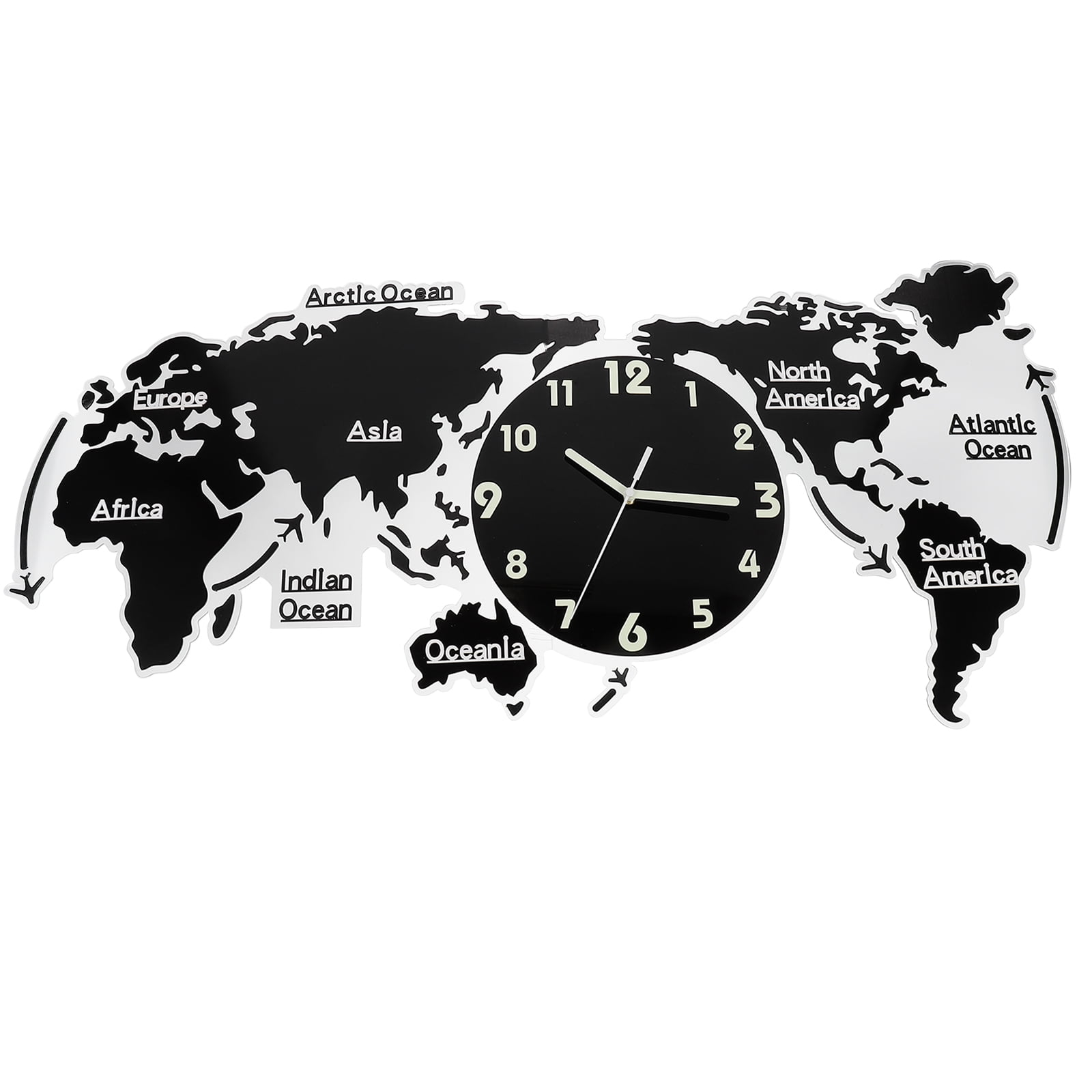 Rosarivae 1pc Acrylic Silent Wall Clock World Map Wall Clock Mute Wall Lamp without Battery for