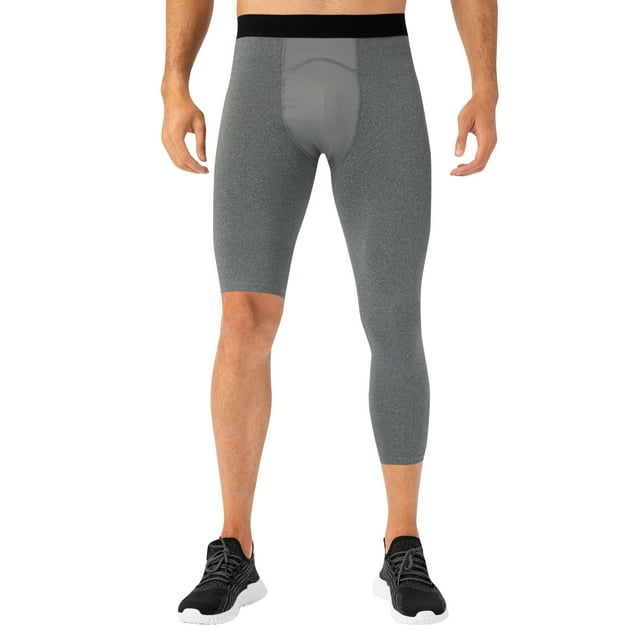 yeacher Men's Asymmetrical Basketball Compression Pants with Mesh Crotch, Patchwork Design, Grey, Size 2XL (21330#)