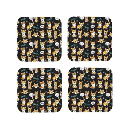 

Tideii Cute Dogs Corgi for Leather Coasters 4 Pieces Anti-fouling and Anti-scalding Decorative Coasters Suitable for Restaurants Kitchens Coffee Shops-Square
