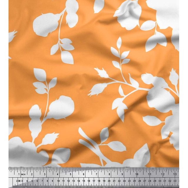 Soimoi Poly Georgette Fabric Leaves & Floral Artistic Fabric Prints by Yard 52 Inch Wide