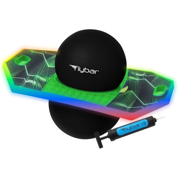 Flybar Pogo Glow Trick Ball for Kids, Balance Bounce Board with Anti-Slip Deck,Supports up to 160 lbs, Lime Reaper, Ages 6 