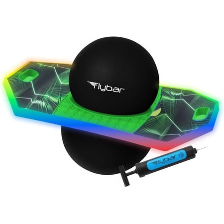 Flybar Pogo Glow Trick Ball for Kids, Balance Bounce Board with Anti-Slip Deck,Supports up to 160 lbs, Lime Reaper, Ages 6+