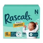 Rascals Premium Newborn Absorbent Baby Diapers Size Newborn, 96 Count