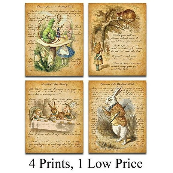 Alice In Wonderland Set of Four Prints (8x10) Unframed - Makes a Great Gift for Home Decor