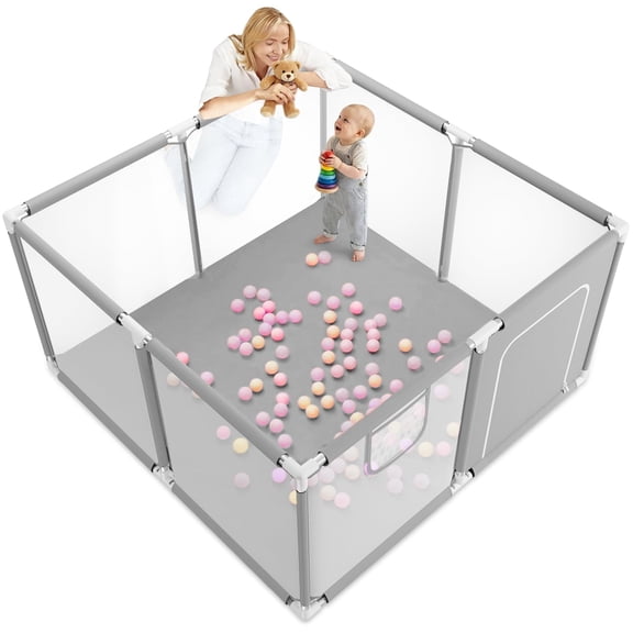 Baby Playpen, Outdoor Play Yard, Portable Play Yard 4-Panel- Baby Safety Playpen for Infant Toddler,Grey