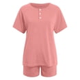 thumbnail image 4 of YDFCWXW Two Piece Outfits for Women Lounge Sets Button Down Top and Shorts Set Sweatsuits with Pockets (Pink, XS), 4 of 5