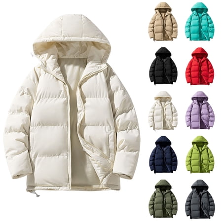 Juebong Men s Padded Jackets Winter Warm Hood Coat Full Zip Down Quilted Puffer Jacket Warm Oversized Soft Bread Hooded Coat Dark Gray XXL