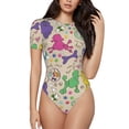 thumbnail image 2 of Uemuo Colorful Poodle Dog Pattern Women's One Piece Short Sleeve Swimsuit Rash Guard Surfing Modest Quick-drying Swimsuit Beach Essentials-X-Large, 2 of 9