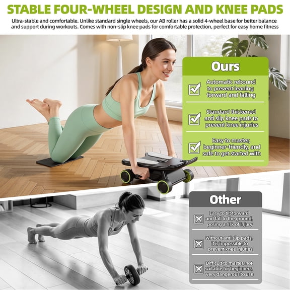 Thehsnt 4-Wheel Abdominal Roller with Elbow Support – Core Workout Machine for Home Gym, Full Body Strength Trainer