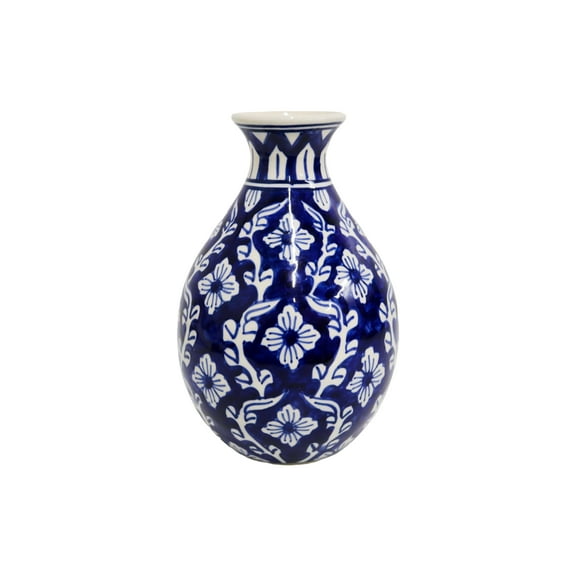 Home&Manor Ceramic Bottle Vase Blue/White