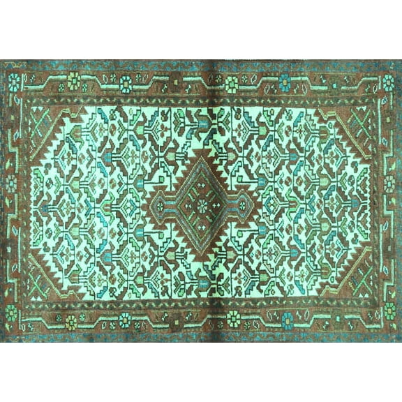 Ahgly Company Machine Washable Indoor Rectangle Persian Turquoise Blue Traditional Area Rugs, 5' x 7'