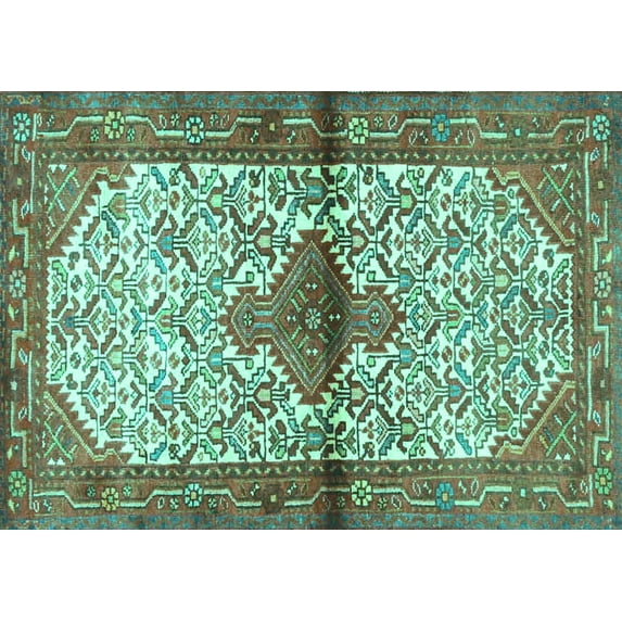 Ahgly Company Indoor Rectangle Persian Turquoise Blue Traditional Area Rugs, 2' x 4'