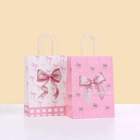 24 PCS Pink Bow Paper Gift Bags with Handle for Party Favors Birthday Wedding