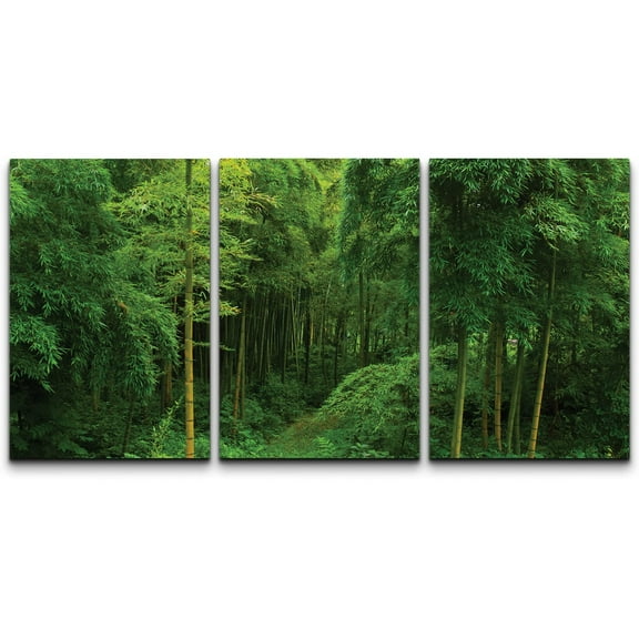 wall26 Framed Wall Art Print Set Hidden Path in Emerald Green Bamboo Forest Nature Wilderness Photography Realism Global Scenic Colorful Multicolor for Living Room, Bedroom, Office - 24"x36"