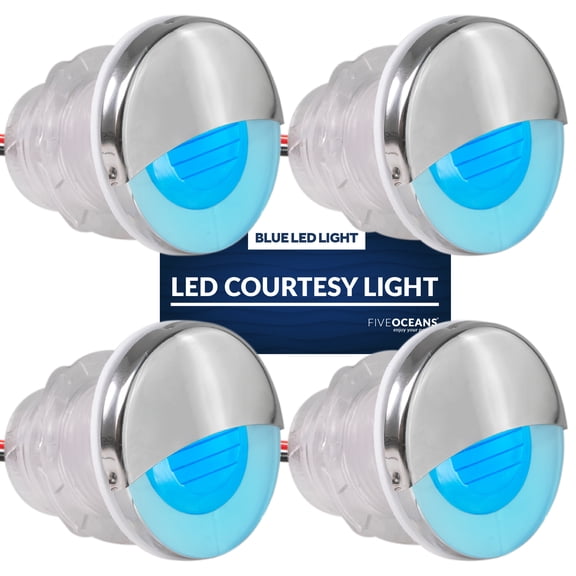 Five Oceans Marine Livewell Lights, 4 Pack LED Boat Courtesy Light, Round Accent Light for Boat Interior, Exterior, Deck, Cockpit, IP68 Waterproof, Blue LED, 12V, Pontoon, Fishing Boat, RV - FO4597-M4