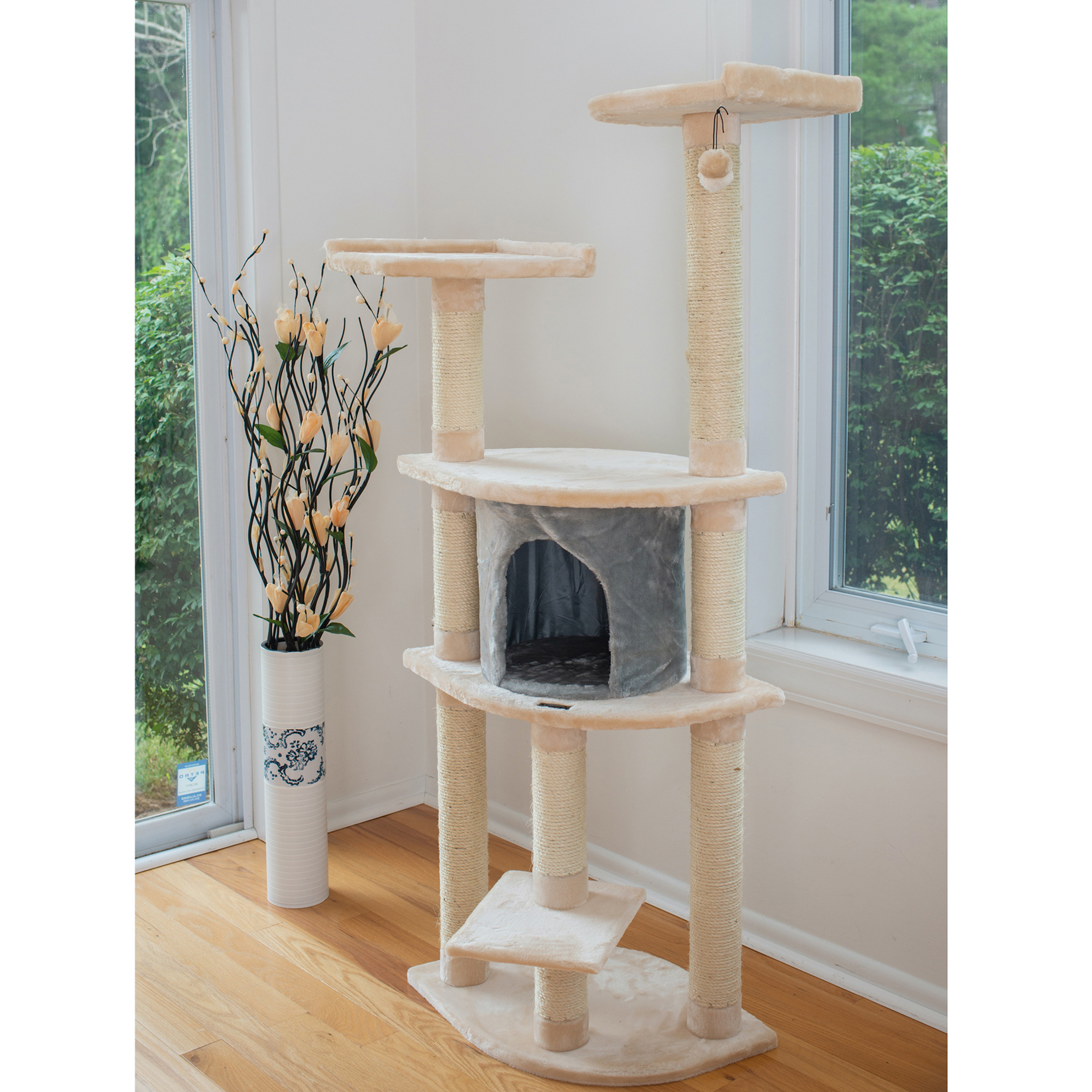 Armarkat Classic Real Wood Cat Tree Model A6401, 64 inch Blanched Almond