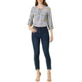 thumbnail image 3 of Allegra K Women's Tie V Neck Boho Ruffled 3/4 Sleeve Floral Blouse, 3 of 6