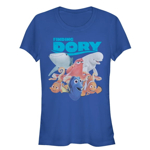 Junior's Finding Dory Whole Gang Graphic Tee Royal Blue Medium