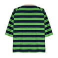 thumbnail image 3 of Oversized Stripe T Shirt for Women 3/4 Sleeve Crewneck Loose Fit Summer Casual Tee Tops Green,XL, 3 of 4