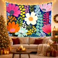 thumbnail image 3 of Dense Floral Arrangement Against Deep Navy Blue Background Whimsical Illustration for Art Lovers Modern Decor Wall Art Birthday Gift Tapestry Wall Hanging for Bedroom and Living Room, 3 of 7