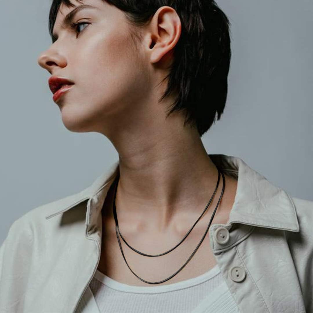 ChainsHouse 2.0mm Thin Black Snake Chain Necklaces for Women Men Stainless Steel Waterproof 16"-30" Jewelry Gift