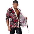 thumbnail image 3 of Zaldita Men's Floral Printed Chef Jacket Japanese Sushi Chef Coat Kitchen Restaurant Cooking Uniform Workwear Red Beige L, 3 of 5