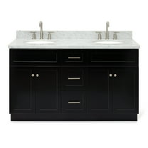 Ariel Hamlet 61 In. Double Oval Sink Vanity With 1.5 In. Carrara White Countertop In Black