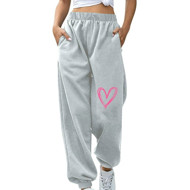 Pants For Women 2023 Women'S Trends Fall Winter Fitness Sport Relaxed Loose  Printing Elastic Waist Long Sweatpants Gray M 