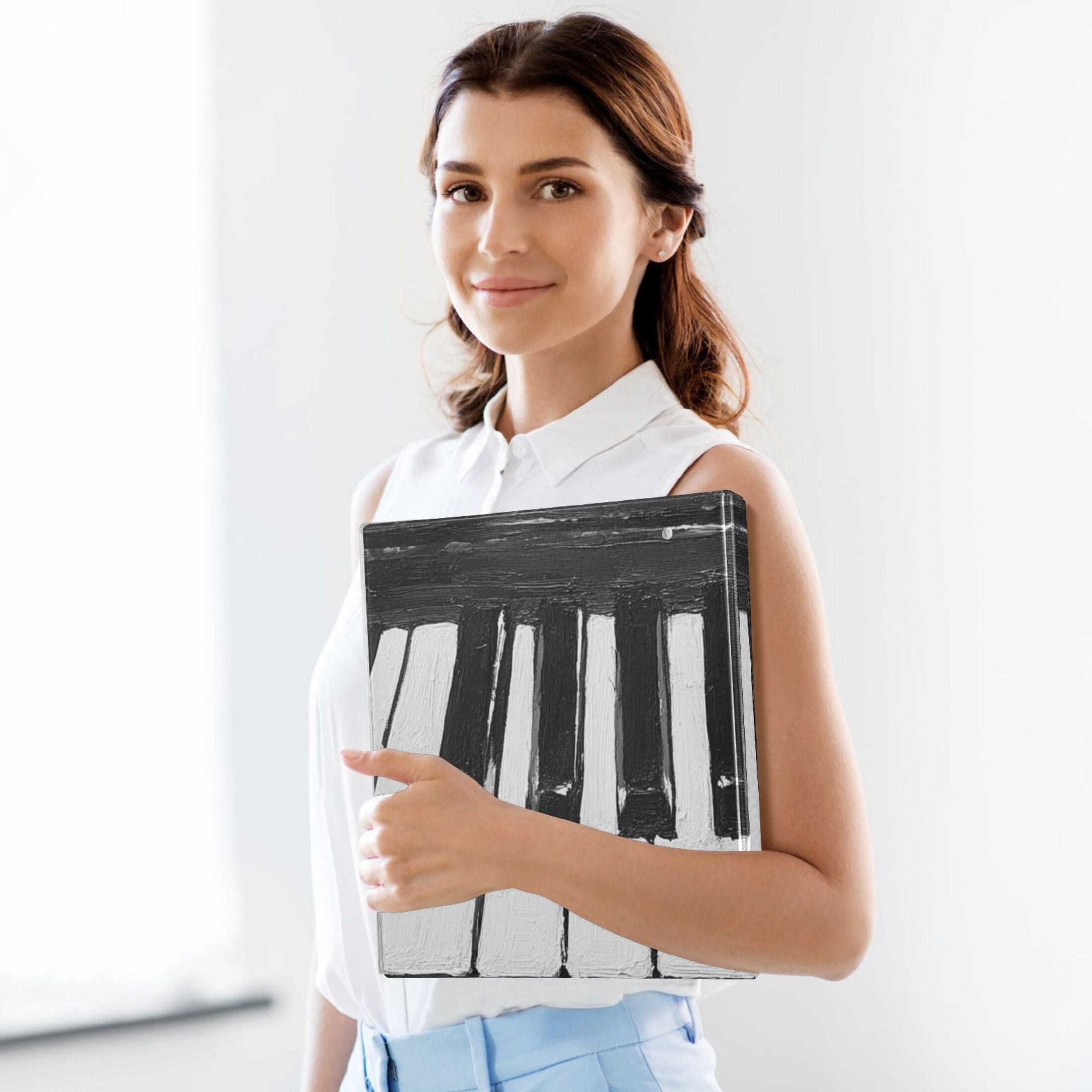 Piano Keys 3 Ring Binders 1.5 inch Hardcover File Folders with Interior Pockets A4 Size Organizer for School Office Hospital