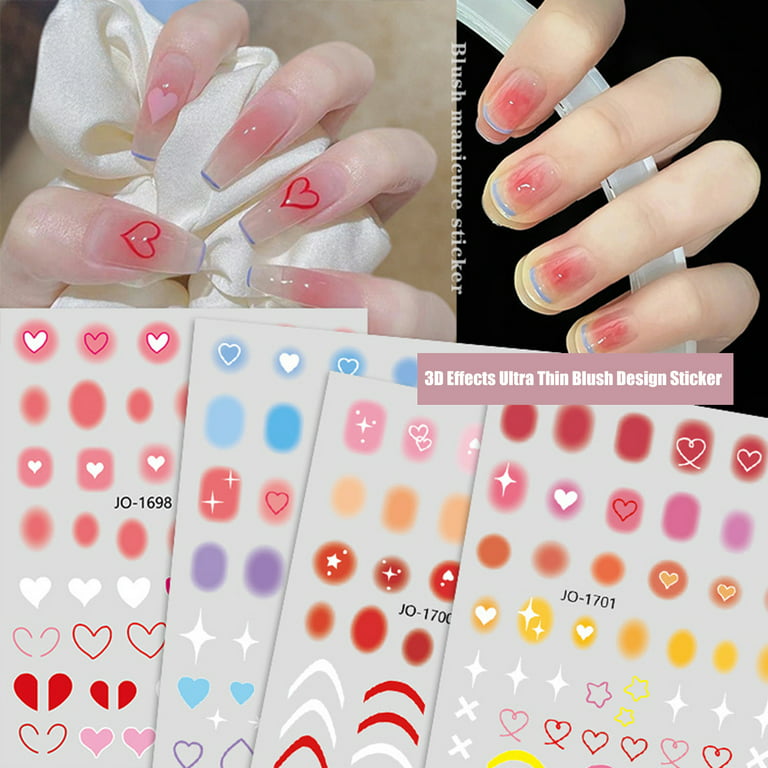 opvise Nail Sticker Romantic 3D Effects Ultra Thin Blush Design Sticker Pink  Heart Love Transfer for Girl 