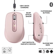 Logitech MX Anywhere 3S Compact Wireless Mouse, Fast Scrolling, 8K DPI Any-Surface Tracking, Quiet Clicks, Programmable Buttons, USB C, Bluetooth, Windows PC, Linux, Chrome, Mac, Rose
