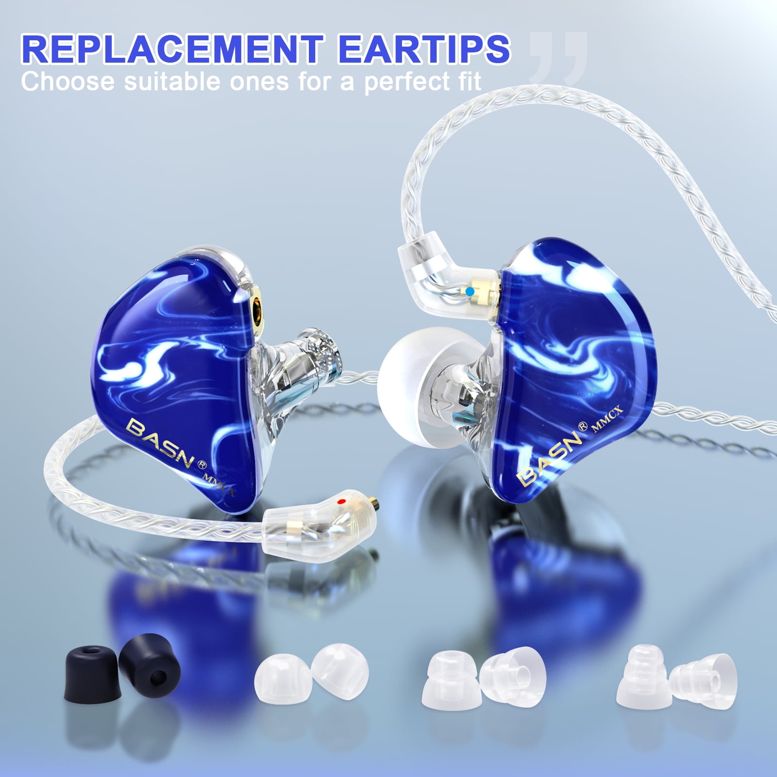 BASN MMCX in-Ear Monitors Headphones, Triple Drivers with Rich Bass, Noise-Isolation HiFi Stereo Earbuds with Upgraded Detachable Cables for Audiophiles Musicians (Blue)