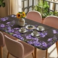 thumbnail image 3 of Purple Flowers Table Cloths for 4 Foot Rectangle Tables, Butterfly Spring Floral Wooden Farmhouse Patio Waterproof Elastic Fitted Tablecloths, Washable Rectangular Table Cover for Camping, 3 of 8