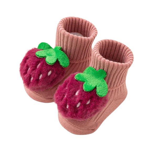 ZACPNCV Toddler Baby Floor Socks Strawberry Looped Knitted Socks Solid Color Cotton No Slip and Insulation Walking Socks Pink 1-3 Years
