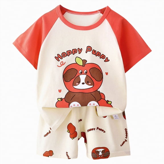 HCNTES Toddler Baby Boy Girl Summer Clothes Duck Print Short Sleeves T-Shirt Elastic Shorts 2 Piece Outfit(Red,4-5 Years)