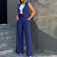 thumbnail image 5 of jobturf Womens 2 Piece Outfits 2024 Classic Button Down Sleeveless Blazer Vest Wide Leg Pant Sets Casual Matching Set Business Suits, 5 of 9