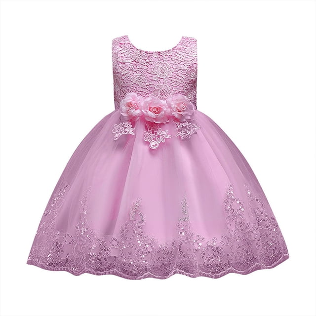 Ywoagh Robe de Fête pour Tout-Petites Filles, Robe Fleurie pour Enfant, Tenue de Fête Décontractée de Tous les Jours, Rose Vif