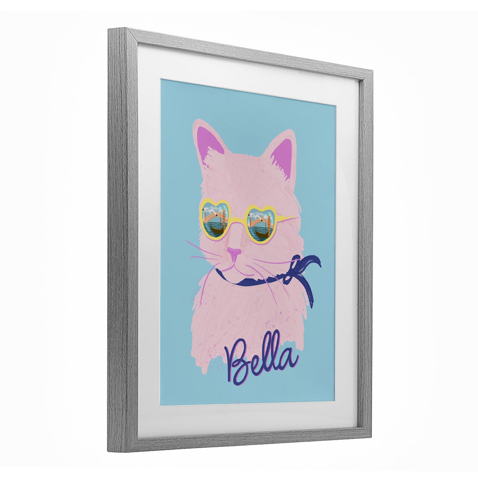 Stupell Industries Cool Cat Bella Gray Framed Print Under Glass, design by Steffanie Pisula