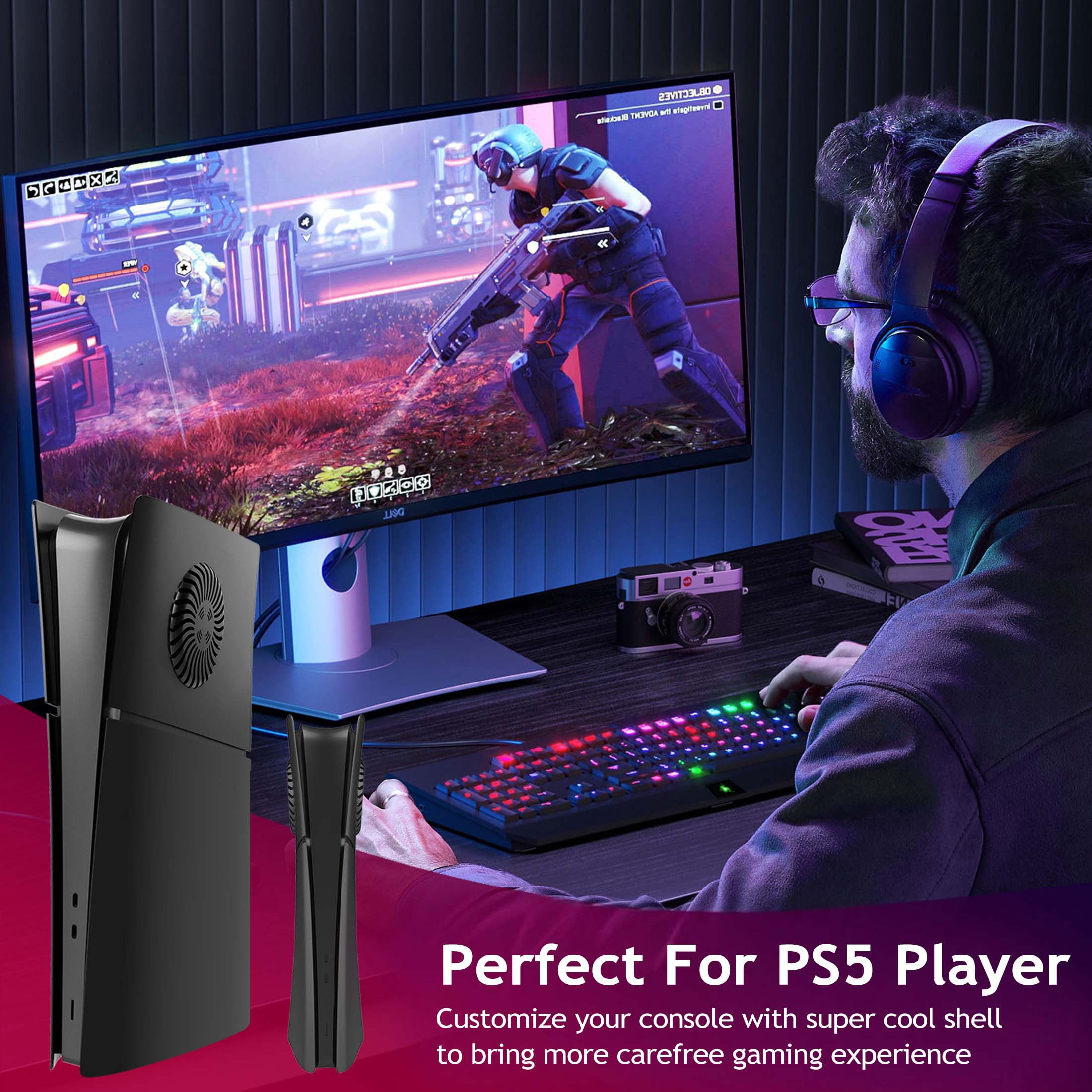 Faceplate for PS5 Slim Digital Edition with Cooling Vents Face Plate Console Cover, Black