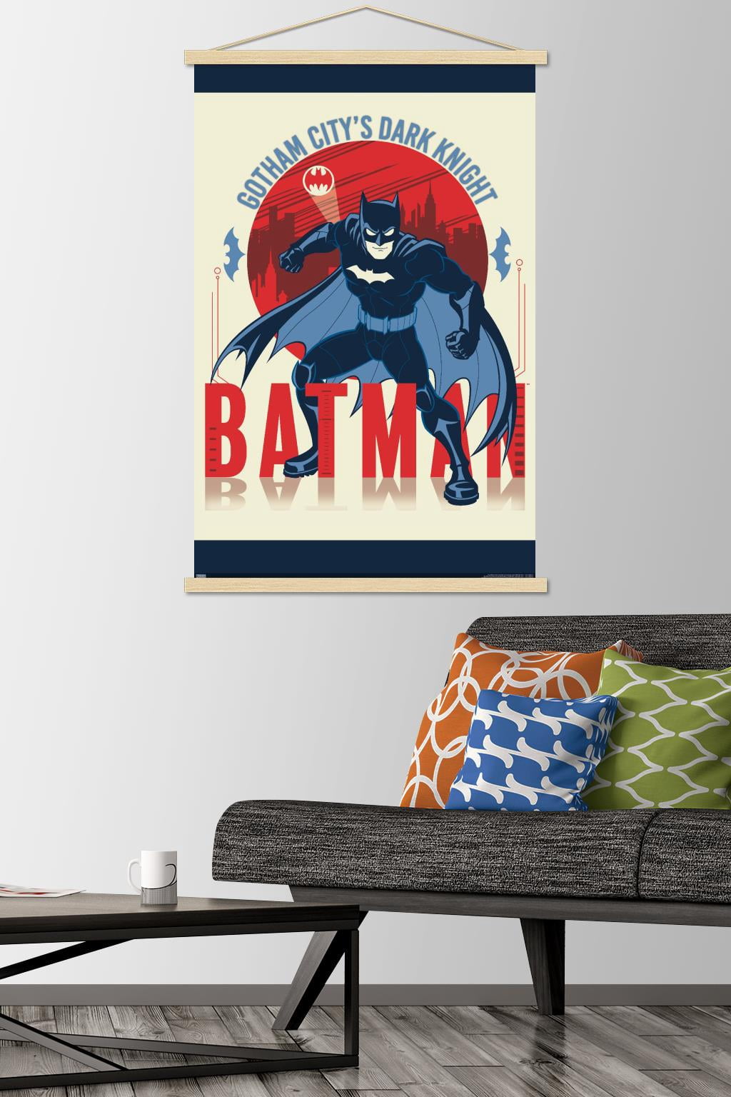 DC Comics Batman - Gotham City's Dark Knight Wall Poster with Wooden Magnetic Frame, 22.375" x 34"