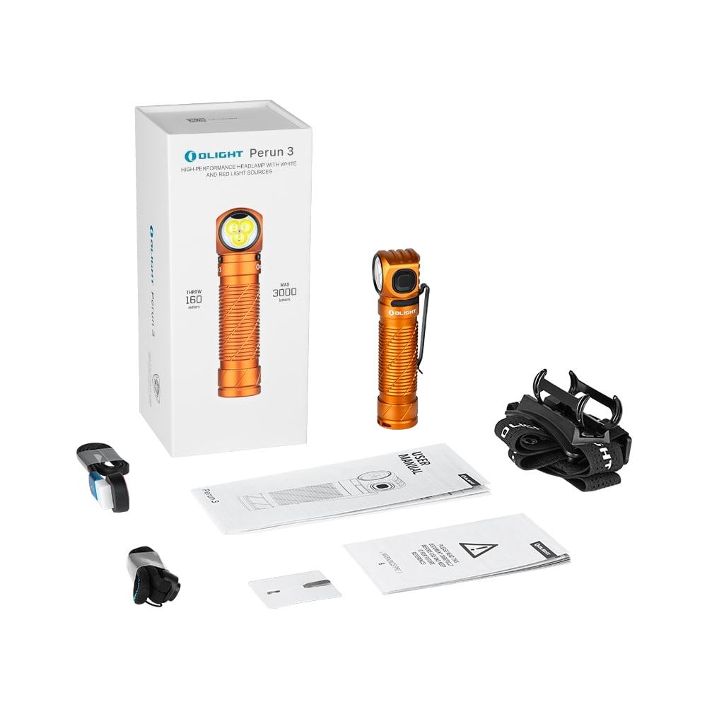 OLIGHT Perun 3 Rechargeable Headlamp Flashlight, 3000 Lumens LED Headlight with Red Light, Waterproof Head Lamp with Headband for Outdoor Camping, Hiking, Working(Orange)
